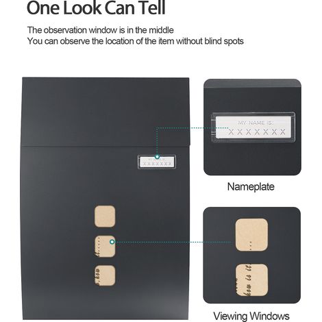 M.J COMFY-LIFE Letter Box with Viewing Window, Wall-Mounted Lockable Mailbox, Weatherproof Post Box with 4 Keys, Sleek Curvy Modern Design for Home or Office (Black) (1/4)