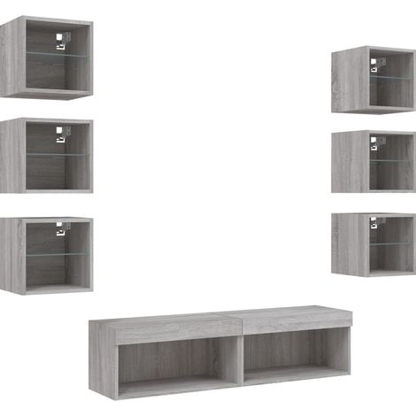 Mobile TV multimediale mensola TV credenza TV sala da pranzo soggiorno camera da letto con LED 8 pezzi legno ingegnerizzato Sonoma grigio 020029483