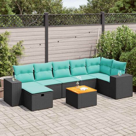 vidaXL Salon de jardin 8 pcs avec coussins noir résine tressée (1/5)