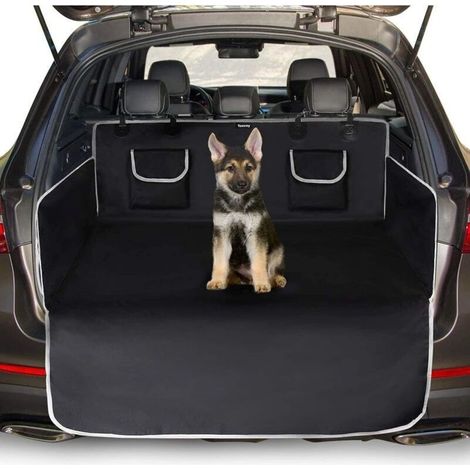Protection Coffre Voiture Chien Universelle, 2 Grandes Poches, Imperméable & Antidérapant, 185 x 105 cm Couverture de Coffre pour Plupart Voitures, Noir (1/4)