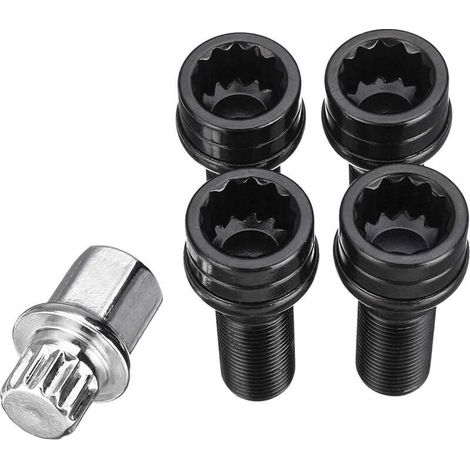 Écrou antivol de roue noir M14 x 1,25 + clé. Compatible avec BMW Mini R54 R55 R56 R57 R58 R59 R60 F55 F56 F57 et BMW Série 1, 2, 3, 4, 5, 6 et 7, ainsi que BMW X1, 3, 5 et 6. (1/4)