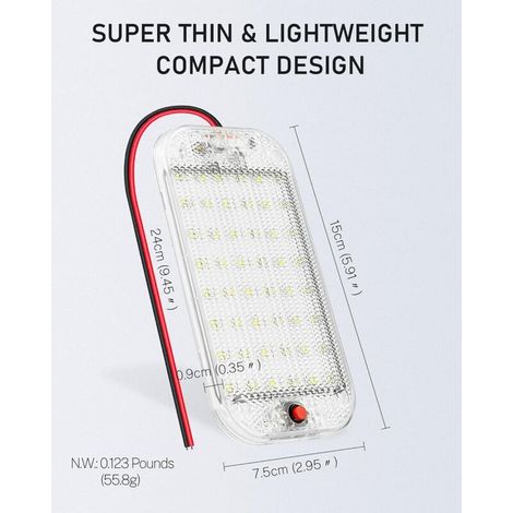 48LED Voiture Interieur, Lumière Blanche Super Brillant Barre LED DC12v-85V 800LM Avec Interrupteur ON/OFF, Plafonnier LED Camping Car Universel pour Camion/Bateau/Van/Caravane(4 Pièces) (1/4)