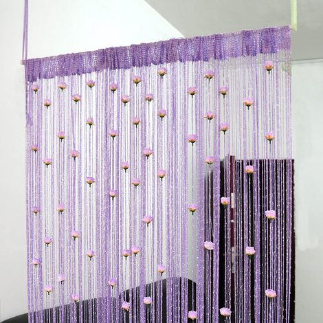 Rideau de porte à perles roses, rideau à pompons, séparateur de pièce, décoration intérieure, 1 x 2 mètres (1/4)