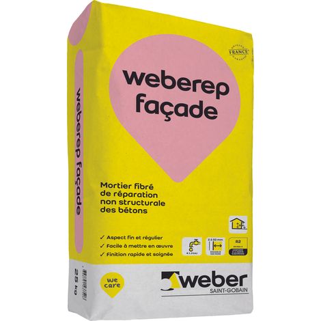 Weber Saint-Gobain Mortier fibré de répartion non structurale des bétons 25kg, Weberep façade