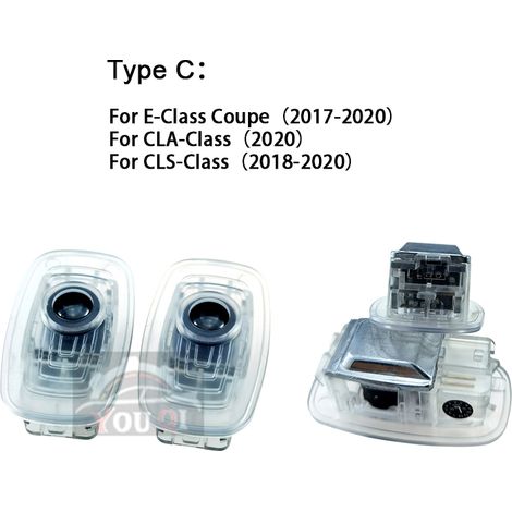 (Modèle 3 - Type C) Éclairage d'accueil LED pour portières de voiture Mercedes-Benz Classe CLA, E, C, CLS, CLK, SLK, SLR et Maybach C207, A207, C218, W203, W208, R171, C199 et W240 (1/4)
