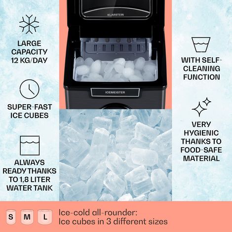 Klarstein 1.8L Small Ice Maker Machine, Counter Top Ice Machine For Home and Kitchen, Fast Operation, 12 kg of Large & Small Ice Bullets, LCD Screen, Self-Cleaning Countertop Ice Cube Maker Machine (1/4)