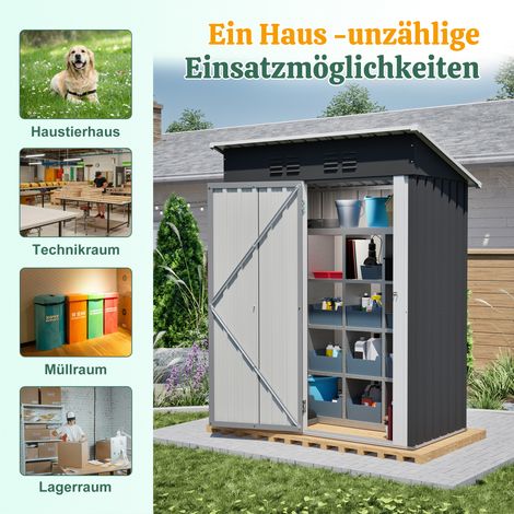Abri de jardin à toit plat 152x84x182 cm, cabanon métallique avec porte verrouillable, sans fenêtre, 1,27 m² de rangement, résistant aux intempéries pour outils de jardin, noir (1/5)
