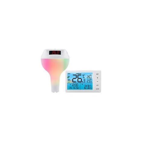 Solaire Thermometre Piscine Flottant, Thermomètre Piscine avec Lumière, Thermomètre Piscine Flottant Grand Écran avec LCD, Étanchéité IP68 et est Économe en Énergie. Pour Piscines, Bain de Glace