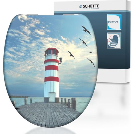 SCHÜTTE WC-Sitz aus Duroplast mit Absenkautomatik Toilettendeckel mit Motiv Klodeckel Leuchtturm Maritim 82149-A