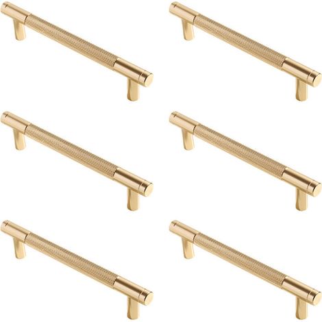 Gerändelte Möbelgriffe, Küchenschrankgriffe, Schubladengriffe, 128 mm Lochabstand, 6 Stück (gold) (1/5)