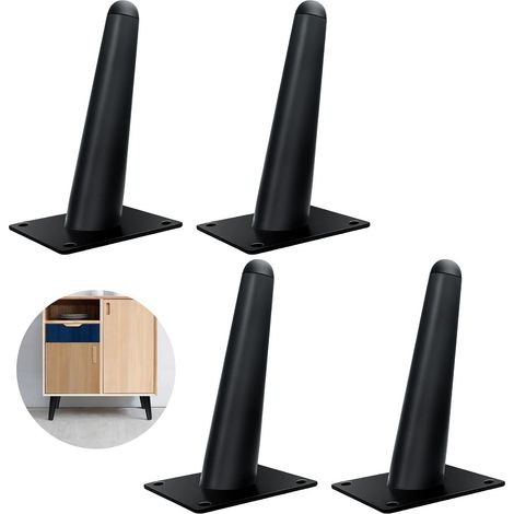 Pieds de Meubles Modernes, 4 Pièces Métal Noir Coniques, Style Milieu du Siècle Rechange pour Bureau, Table