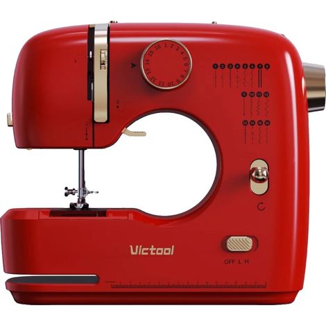 Mini máquina de coser, estructura metálica, opciones de puntada versátiles, tamaño compacto, diseño fácil de usar, amplio espacio de trabajo.