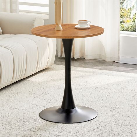 Table à manger ronde - 60x60x72cm - Petite table bistrot rétro en MDF couleur bois naturel et pied tulipe en métal - Noir (1/5)