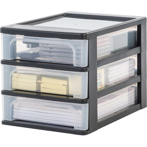 Iris Ohyama Cassettiera in Plastica, Portaoggetti, 3 Cassetti Medi, Nero, Apertura Facile, Formato A4, Trasparente, Per Ufficio, Documenti, Forniture e Accessori, Senza BPA, OCH-2030 (1/5)