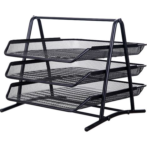 Plateau de bureau minimaliste à trois niveaux en métal grillagé A4, étagère de rangement pour dossiers à quatre niveaux. (1/5)