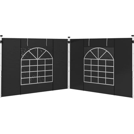 2er-Set Seitenteile für Pavillon 3x3/3x6 m, Seitenwand mit Fenster und Klettverschluss, wasserdicht Seitenwände aus Oxfordstoff, als Windschutz und Sichtschutz für Partyzelt, Schwarz