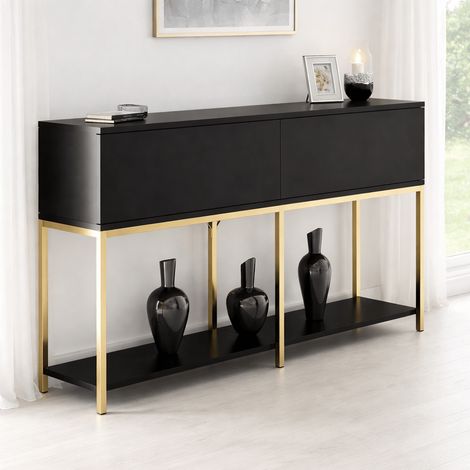 Modern Kommode Black Lord 150x30x80 - Goldrahmen - Zwei Fächer