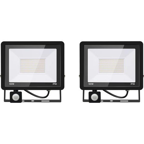 2PACK - 100W Projecteur LED détecteur de mouvement,Blanc Froid (6000K) 10000LM Projecteur LED Exterieur Avec Detecteur Imperméable IP66 Projecteur LED exterieur de sécurité pour, garage, couloir
