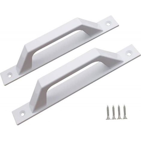 Lot de 2 Poignée forme D, alliage, blanc, 200 mm, pour porte jardin bois (1/5)