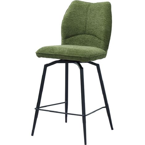 Drehbarer CROFT Barhocker – Grüner Stoff – Schwarze Metallbeine – Höhe 103 cm – Design-/Industriestil
