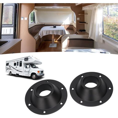 [Pied de table détachable pour camping-car] + [2 pièces] + [Aluminium rond chromé noir] + [Base de montage RV table/sol avec vis] (1/5)