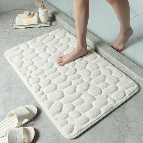 Tapis de sol gaufré en galets, tapis de sol absorbant antidérapant pour entrée de salle de bain (blanc lait, 40 60CM) (1/4)