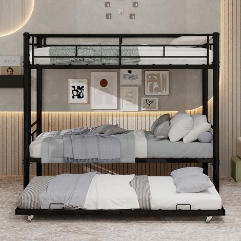 Letto a castello 90x190 cm - in metallo - separabile in 2 letti singoli - struttura robusta - sponde di sicurezza alte - nero (1/5)