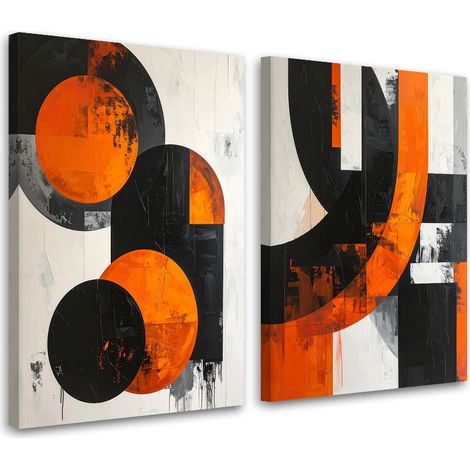 Set de tableaux sur toile  Abstraction formes noir orange 2 x 40x60 (1/4)