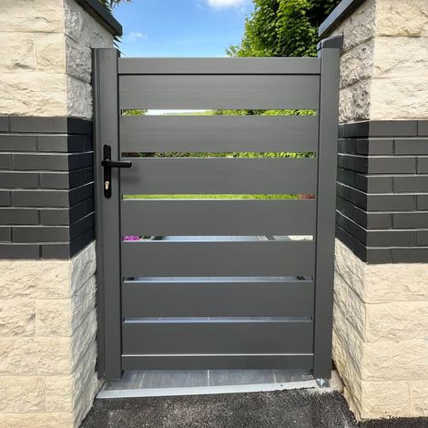 Portillon aluminium ajouré anthracite 100x140 cm serrure incluse (1/5)