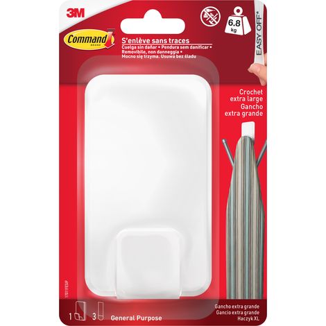 Crochet standard Command™, blanc, extra-large pour poids lourd 6,8 kg, 1 crochet +3 bandes (1/5)