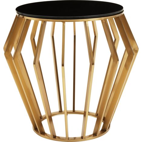 Interiors by Premier Black and Gold Round Side Table, Modern Black Glass Side Table, Black Round Side Table for Living Room (1/4)