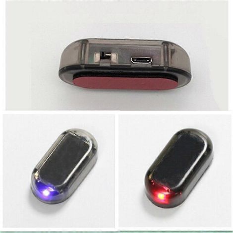 Alarme antivol de voiture alimentée par énergie solaire et USB, avec feux clignotants factices à LED rouges et bleus. (1/5)