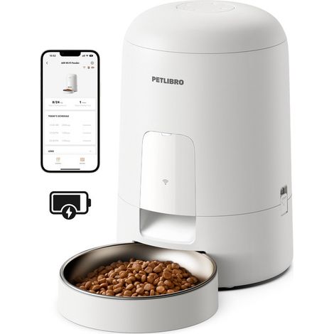 Distributeur de croquettes automatique connecté pour chat et chien, gamelle intelligente programmable avec contrôle via application, autonomie longue durée 30 jours, design compact et anti-renversemen