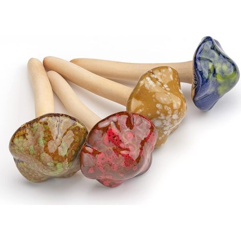 Lot de 4 Champignon, Céramique, Décoratif, Résistant, Jardin, Terrasse