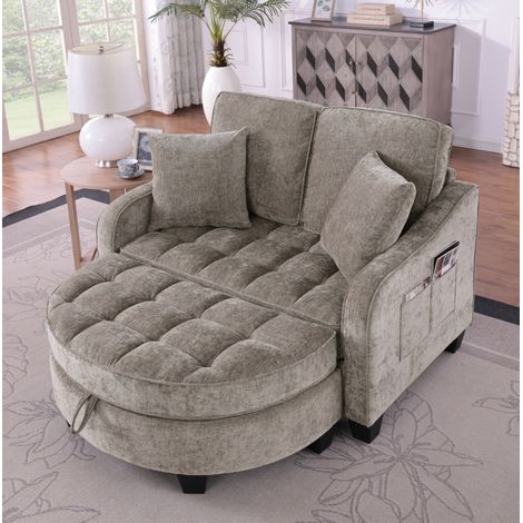 Divano letto 2 in 1 con pouf contenitore, 132 x 129 x 93 cm, marrone DESVIAE (1/5)