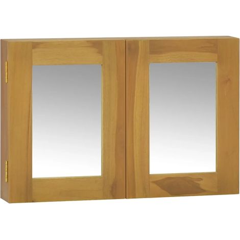 Armoire à miroir murale bois de teck massif 60 x 10 x 40 cm avec 2 miroirs espace de rangement design naturel (1/5)