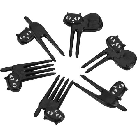 Ensemble de 6 fourchettes à fruits en plastique écologique en forme de chat, pour la cuisine et la décoration de fêtes à la maison (1/4)