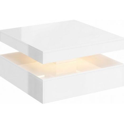 Table basse moderne blanche laquée avec LED RGB et espace de rangement 78x78 cm (1/5)