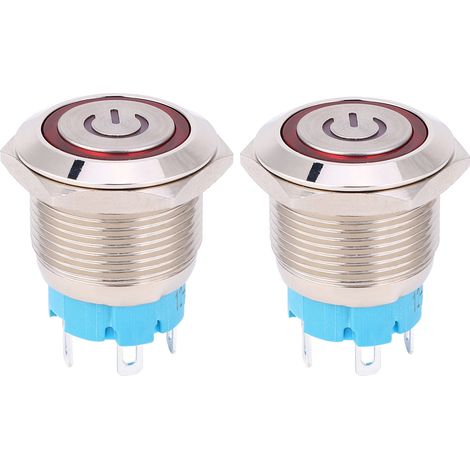 19-mm-Drucktaster, 12–24 V DC, 4-polig, selbstrückstellend mit roter Kontrollleuchte, 2er-Packung