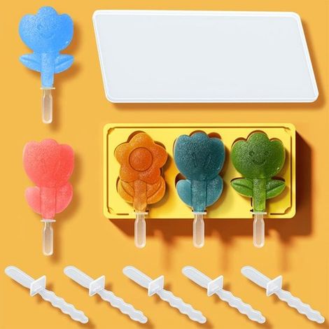 Wiederverwendbare Silikon-Eisformen für Blumen und Lollis ideal für selbstgemachte Süßigkeiten und Eiskreationen inklusive Deckel und Designs (1/5)