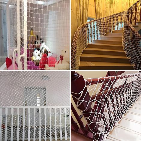 3x1.5m Filet de Sécurité en Corde,Filet de Protection Chat,Filet de Sécurité Blanc pour Enfants,Filet pour Rampe D'escalier de Balcon,Filets de Protection D'escaliers en Nylon pour Terrasses (1/5)