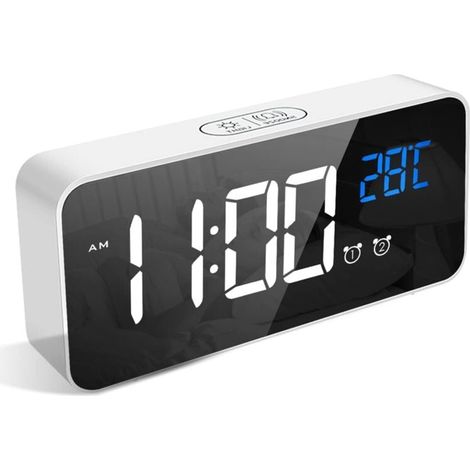 Digitaler Wecker, LED-Wecker mit Schlummerfunktion, USB-Ladeanschlüsse (Weiß) (1/4)