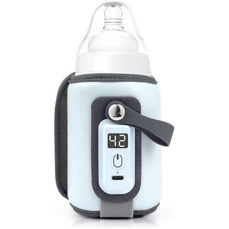 Bolsa calentadora de biberones portátil USB, 5 niveles de temperatura ajustables, compatible con la mayoría de biberones, color azul, estampado de dibujos animados, 1 unidad. (1/5)