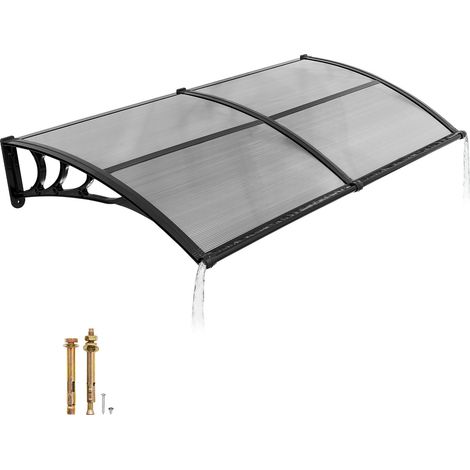 Auvent de Porte d'Entrée 96,5x198,7 cm Marquise de Porte d'Extérieur Polycarbonate pour Fenêtres de Porches Balcons, Protection contre Pluie, Neige, Soleil, avec Drainage, Support ABS, Gris Fumé (1/5)
