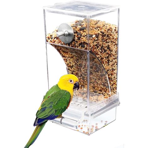 Distributeur automatique de nourriture pour oiseaux - Transparent - Cage en acrylique - Distributeur automatique de nourriture pour perroquets, perruches, calopsittes, pinsons, perruches (1/5)