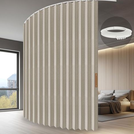 Rideau pour séparation de pièce avec montage au plafond protection contre la lumière Style accordéon pour chambre à coucher salon coin de pièce (Crème-H243 x L254 cm) Lot de 1 (1/5)