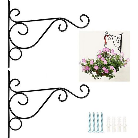 Support mural pour plantes x2, crochet noir brillant, pot suspendu décoratif, fixation murale pour jardin, balcon, lanterne, porte, finition électronique