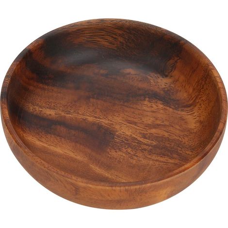 Bol en bois naturel rond plat de service des aliments foncés bol à soupe salade nouilles assiette de riz repas fruits légumes plat pour la maison restaurant café utilisation 12 3 5cm (1/5)