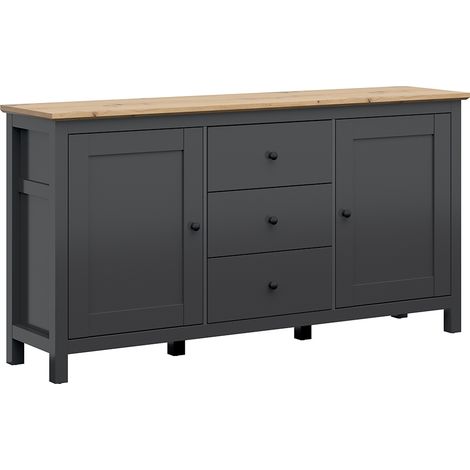 Buffet 2 ante 3 cassetti Duck grigio antracite e marrone 96cm