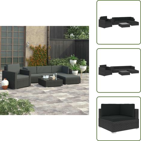 Polyrattan - vidaXL Set Divani da Giardino 6 pz con Cuscini in Polyrattan Nero - Divano angolare